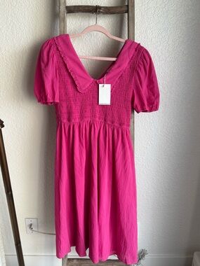 JODIFL Hot Pink Midi Dress with Peter Pan Collar